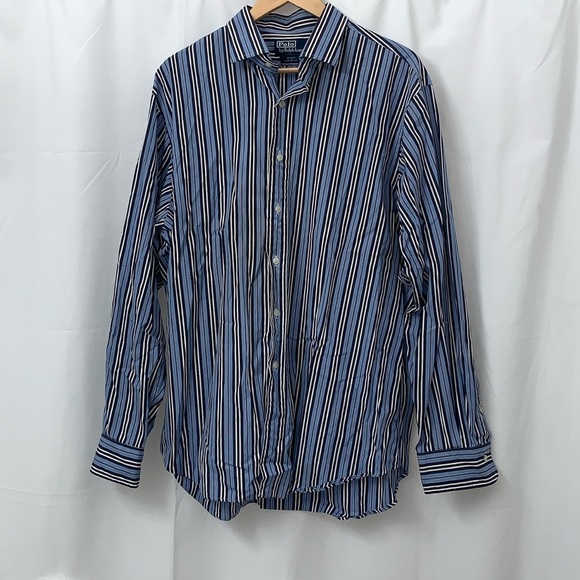 Men’s Polo By Ralph Lauren Blue Striped Button Down Shirt Size XL 17 1/2 EUC - Picture 1 of 7